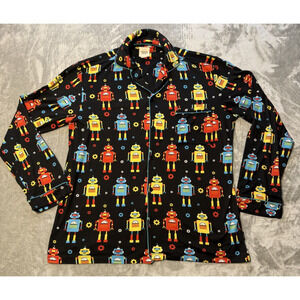 Chelsea Peers New York Men’s Pajama Top Medium Robot Print Button Up Sleep Shirt
